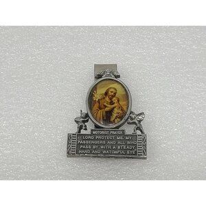 Vintage Motorist Pray Prayer Visor Clip Silver Tone